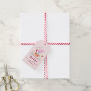 watercolor pink easter bunny in garden gift tags
