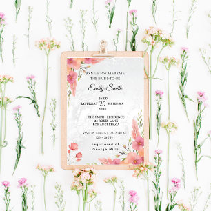 Watercolor Pink Elegant Floral Bridal Shower Invitation