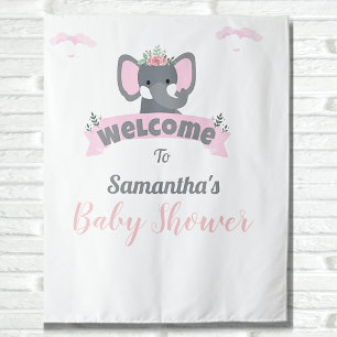 Watercolor Pink Elephant  Baby Shower Backdrop  Tapestry