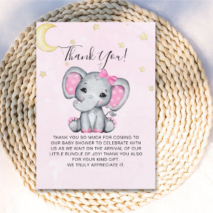 Watercolor Pink Elephant Baby shower girl Thank You Card