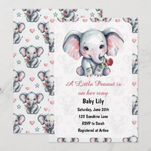 Watercolor Pink Elephant Girl Baby Shower Invitation
