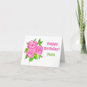 Watercolor Pink English Rose Happy Birthday Card