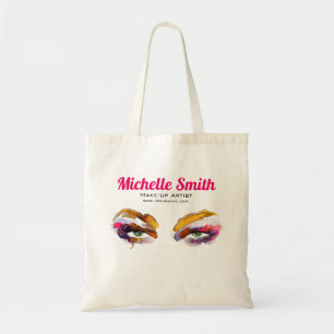 Watercolor pink eyes makeup artist branding tote bag