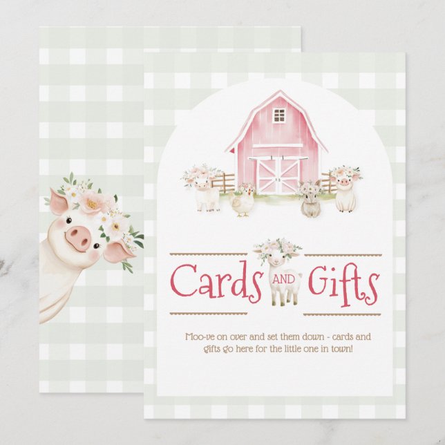 Watercolor Pink Farm Animals Baby Shower Gift Sign (Front/Back)