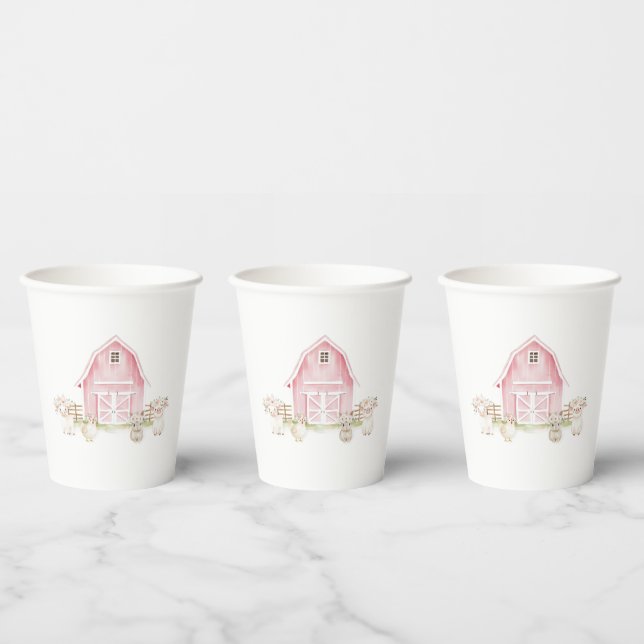 Watercolor Pink Farm Animals Baby Shower Paper Cup (Multi)