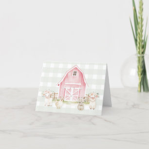 Watercolor Pink Farm Animals Thank You Card
