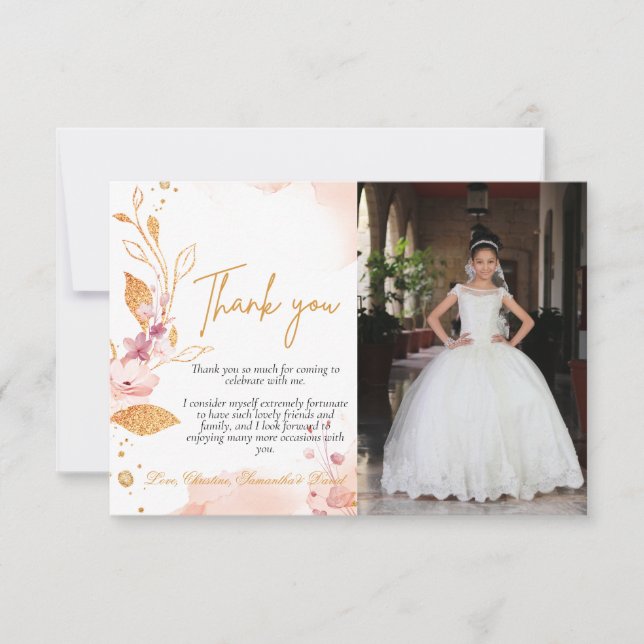 Watercolor pink  first holy communion thank you card (Front)