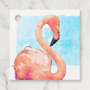 Watercolor Pink Flamingo Class Valentine's Party Favour Tags