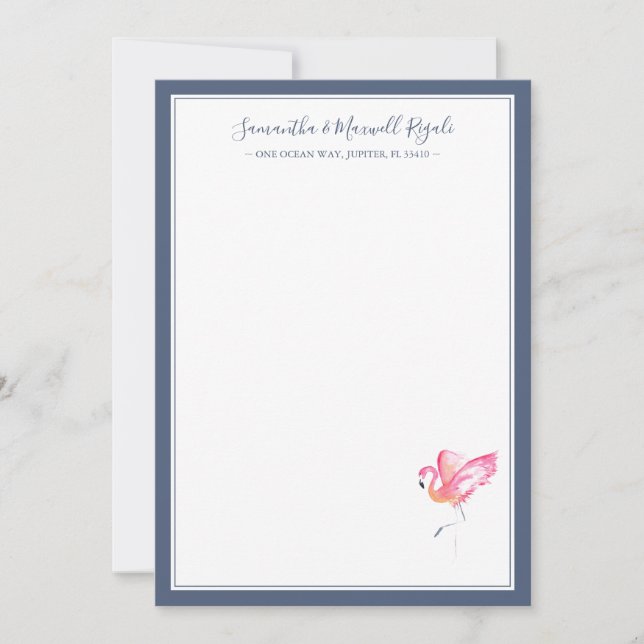 Watercolor Pink Flamingo Personal Stationery Card (Front)