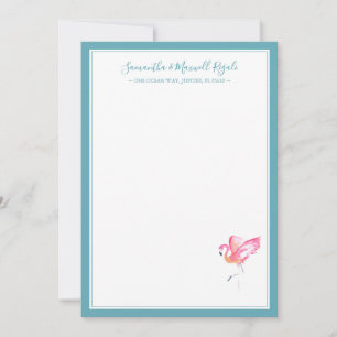 Watercolor Pink Flamingo Personal Stationery Card