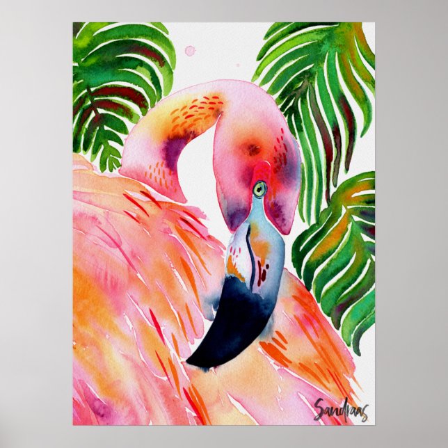 Watercolor Pink Flamingo Poster (Front)