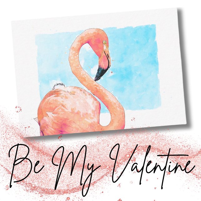 Watercolor Pink Flamingo School Valentine's Day Card (Creator Uploaded)