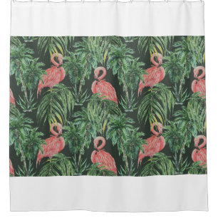 Watercolor pink flamingos, exotic birds, tropical  shower curtain