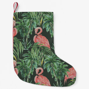 Watercolor pink flamingos, exotic birds, tropical  small christmas stocking