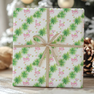 Watercolor Pink Flamingos & Garland Christmas Wrapping Paper