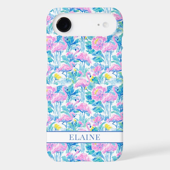 Watercolor Pink Flamingos Monogrammed (Back)
