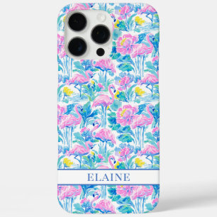 Watercolor Pink Flamingos Monogrammed iPhone 16 Pro Max Case