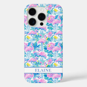 Watercolor Pink Flamingos Monogrammed iPhone 16 Pro Case