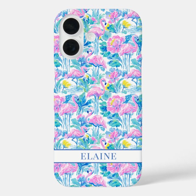 Watercolor Pink Flamingos Monogrammed Case-Mate iPhone Case (Back)