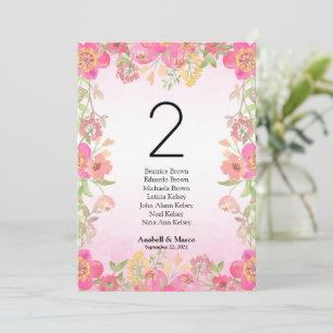 Watercolor pink floral 5"x7" Table number