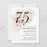 Watercolor Pink Floral 75th Birthday Party Invitation<br><div class="desc">Create your unique 75th birthday party invitation with our floral watercolor pink flowers and eucalyptus greenery design template. Perfect to repurpose for any age or surprise parties by clicking the "Personalised" button.</div>
