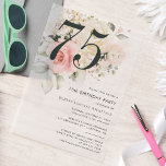 Watercolor Pink Floral 75th Birthday Party Vellum Invitations<br><div class="desc">Cute and modern, yet elegant 75th birthday party invitations. Featuring a trendy layout and watercolor floral and greenery eucalyptus and pink blush. Perfect for any age birthday party invitation. The template that can be easily edited and the text replaced with your own details by clicking the "Personalise" button. For further...</div>