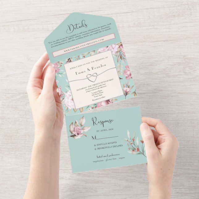Watercolor Pink Floral All-in-One Invite (Tearaway)