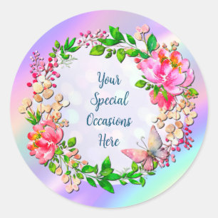 Watercolor Pink Floral and Butterfly Spring Throw Classic Round Sticker