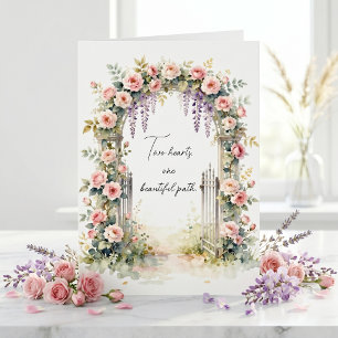 Watercolor Pink Floral Arch Wedding Congratulation Card
