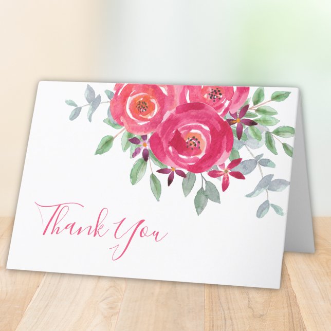 Watercolor Pink Floral Baby Shower Thank You Card (Creator Uploaded)