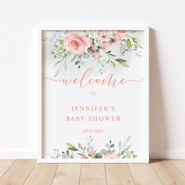 Watercolor pink floral baby shower welcome sign (Creator Uploaded)