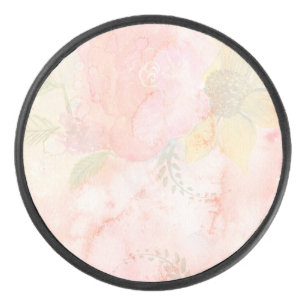Watercolor Pink Floral Background Hockey Puck