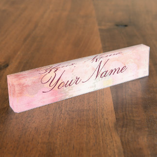 Watercolor Pink Floral Background Nameplate