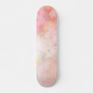 Watercolor Pink Floral Background Skateboard