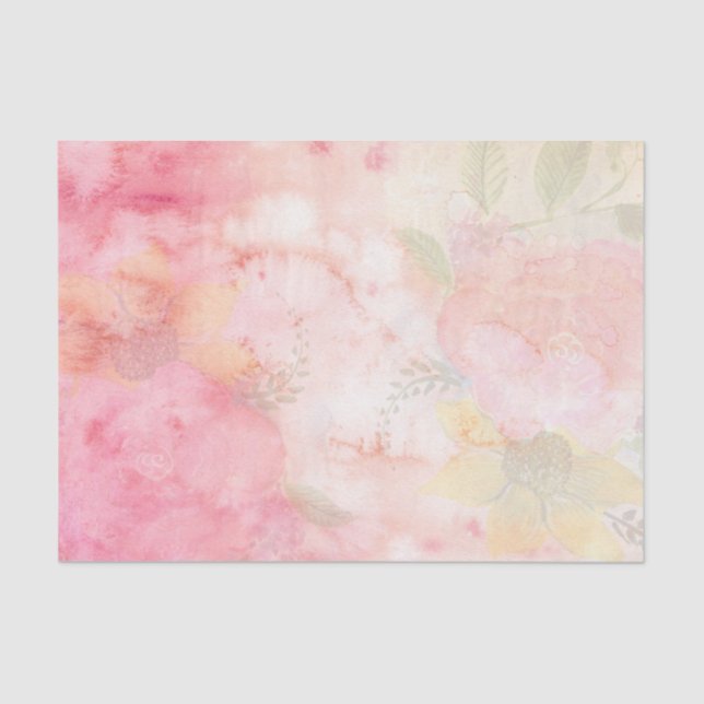 Watercolor Pink Floral Background Tissue Paper (Front)