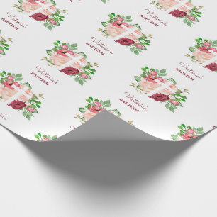 Watercolor Pink Floral Baptism Wrapping Paper