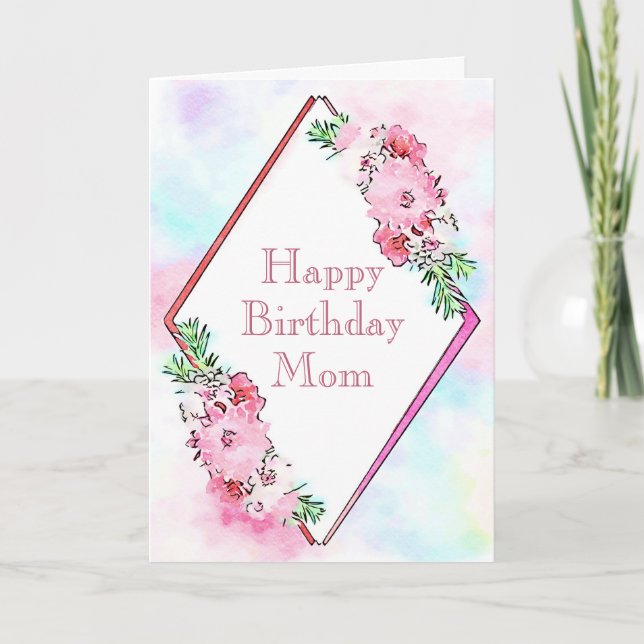 Watercolor Pink Floral Birthday Card for Mum (Front)