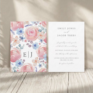 Watercolor Pink Floral & Botancial Wedding Invitation