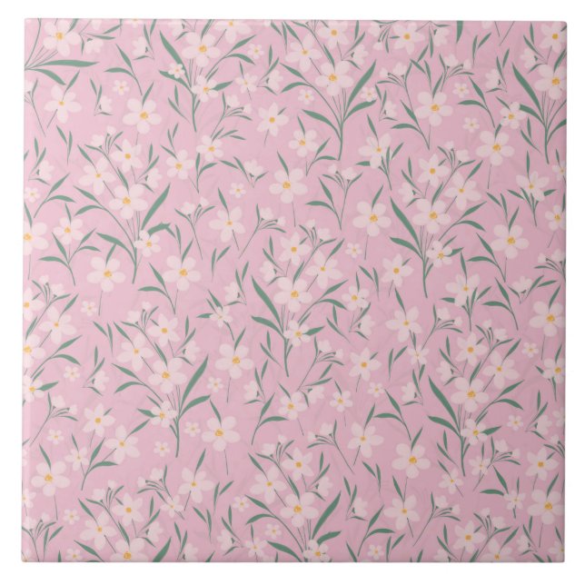 Watercolor Pink Floral Botanical Pale Pink design Tile (Front)