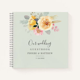 Watercolor Pink Floral Botanical Wedding Guestbook Notebook