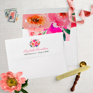 Watercolor Pink Floral Bouquet Elegant Envelopes