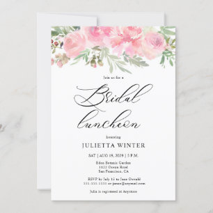 Watercolor Pink Floral Bridal Luncheon Invitation