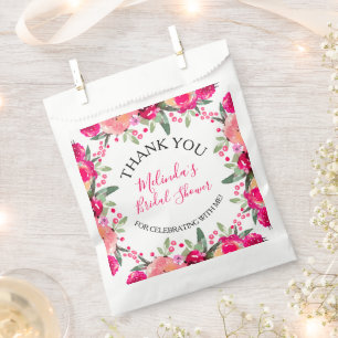 Watercolor Pink Floral Bridal Shower Favour Bags