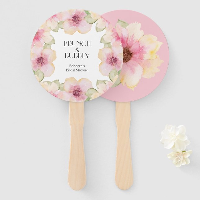 Watercolor Pink Floral Bridal Shower Hand Fan (Front and Back)