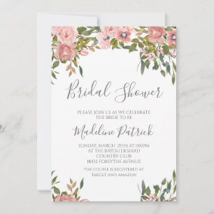 Watercolor Pink Floral Bridal Shower Invitation