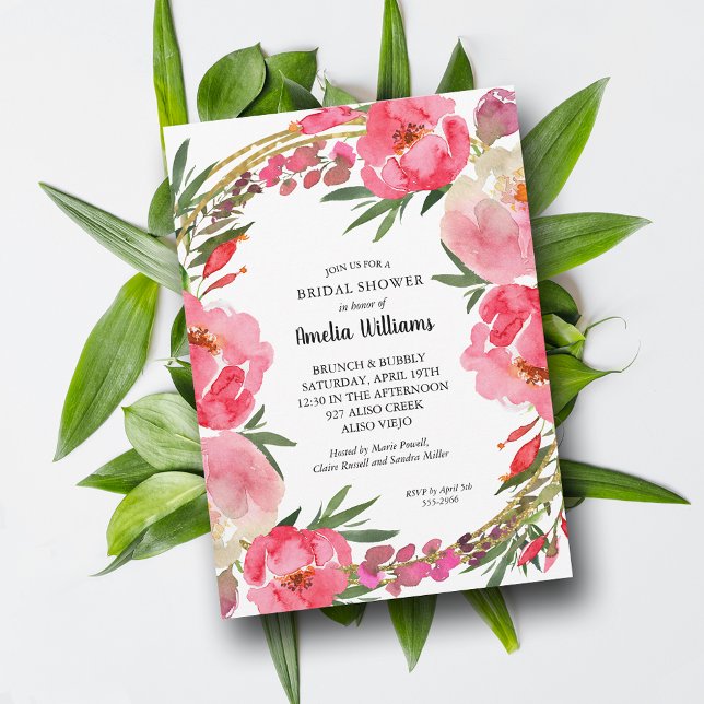 Watercolor Pink Floral Bridal Shower Invitation (Watercolor Pink Floral Bridal Shower Invitations - INSTANT DOWNLOAD and/or PRINTED)