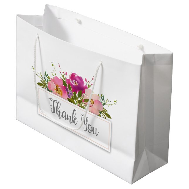 Watercolor Pink  Floral Bridal Shower Large Gift Bag (Front Angled)