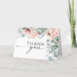Watercolor Pink Floral Bridal Shower Thank You Card