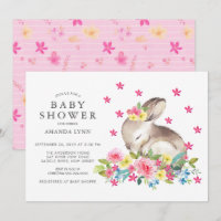Watercolor Pink Floral Bunny Baby Girl Shower