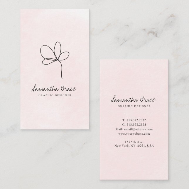 Watercolor pink floral business card (Front/Back)